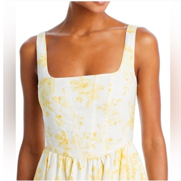 WAYF Desi Corset Midi Dress Small White Yellow Floral Lace Trim Milkmaid Size S - Picture 2 of 13